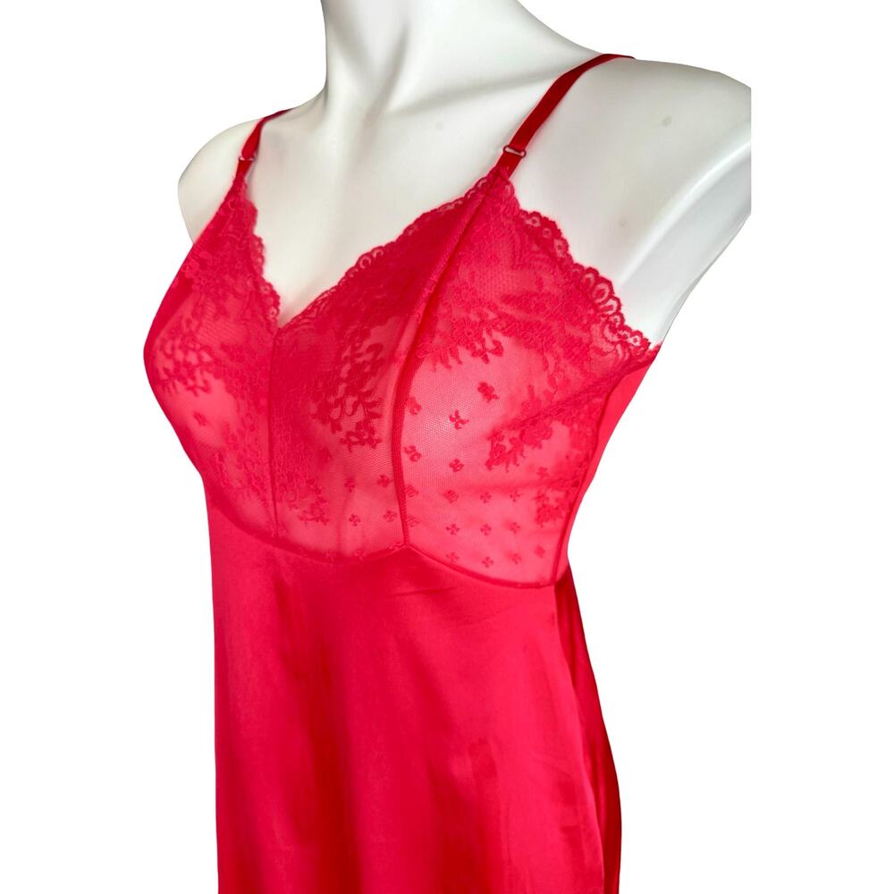 Rare Vanity Fair Red Nylon Antron Slip Dress Sz 34L Vintage Lingerie Lace Bodice - Picture 6 of 10